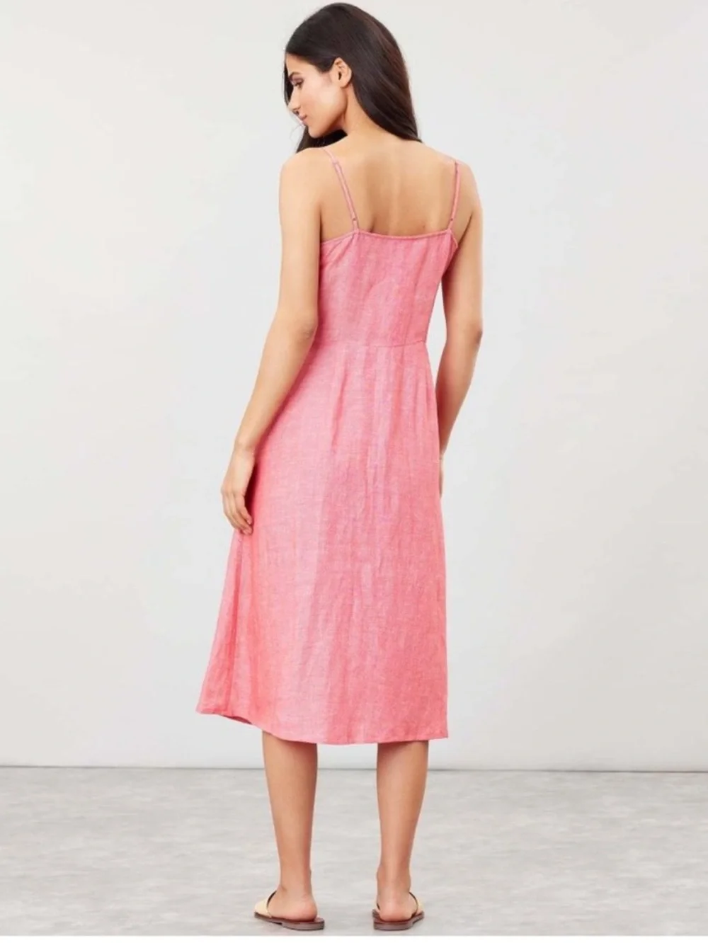 Joules Linen Heathered Red Button-Front Coastal Midi Dress - Picture 2 of 6